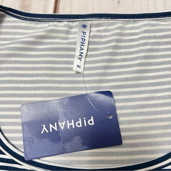 SALE!! P!phany Blue And White Striped Round Neck Elbow Sleeve Tee NWT XS - Picture 6 of 7